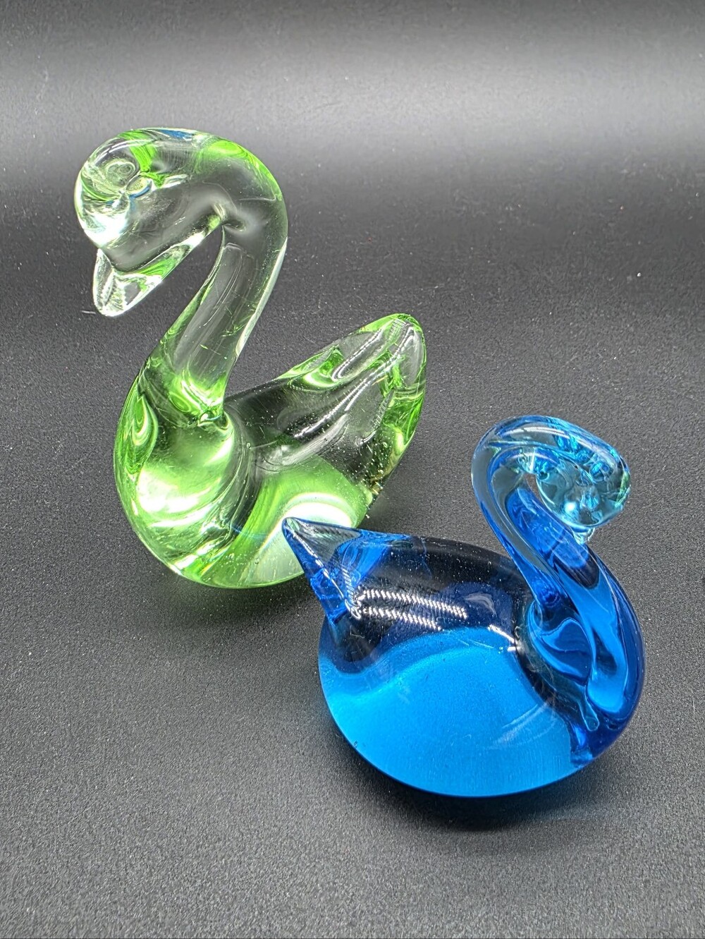 Handblown Glass Swan Figurines - Blue and Green
